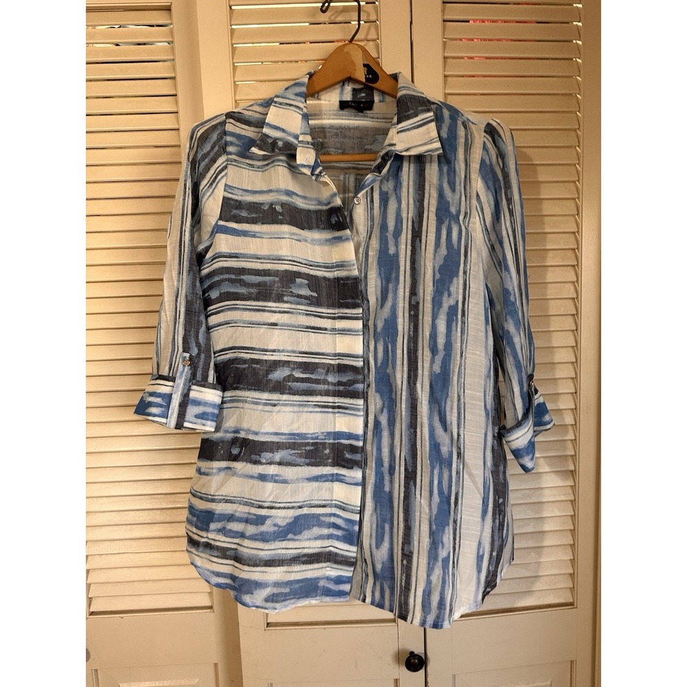 Cocomo Womens 3/4 Sleeve Blouse Size Medium White & Blue‎